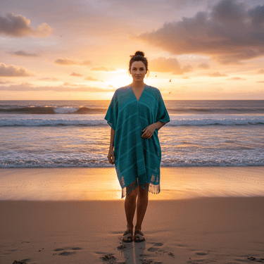 Aquamarine Summer Poncho - Natural Dyed Cotton Tunic - Quetzal Artisan