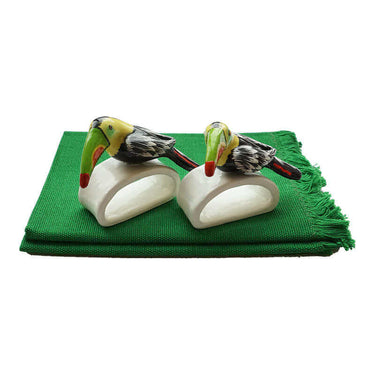 Black Toucan Napkin Rings - Set of 2 with Cotton Napkins - Quetzal Artisan