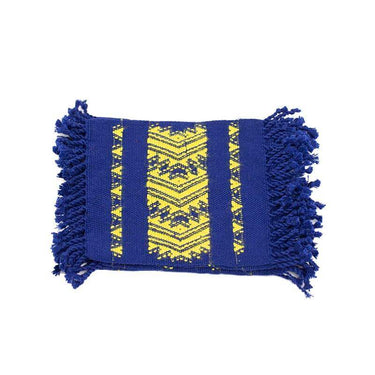 Blue Yellow Coasters - Set of 6 - Cotton - Mayan Design - Quetzal Artisan