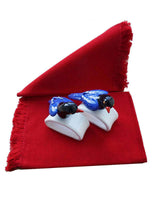 Blue Magpie Napkin Rings - Hand-Painted - Cotton Napkins - Quetzal Artisan