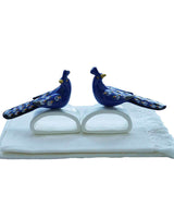 Blue Peacock Napkin Rings - With Cotton Napkins - Fairtrade - Quetzal Artisan