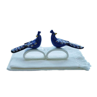Blue Peacock Napkin Rings - With Cotton Napkins - Fairtrade - Quetzal Artisan