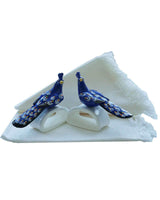 Blue Peacock Napkin Rings - With Cotton Napkins - Fairtrade - Quetzal Artisan
