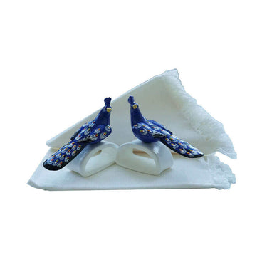 Blue Peacock Napkin Rings - With Cotton Napkins - Fairtrade - Quetzal Artisan