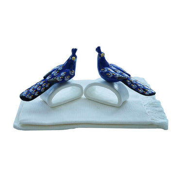 Blue Peacock Napkin Rings - With Cotton Napkins - Fairtrade - Quetzal Artisan