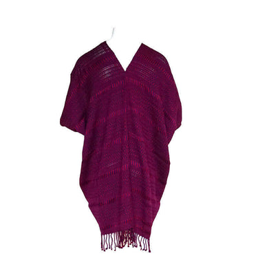 Cotton Poncho Red Blue - Ecofriendly Summer Tunic - Fairtrade Poncho - Quetzal Artisan