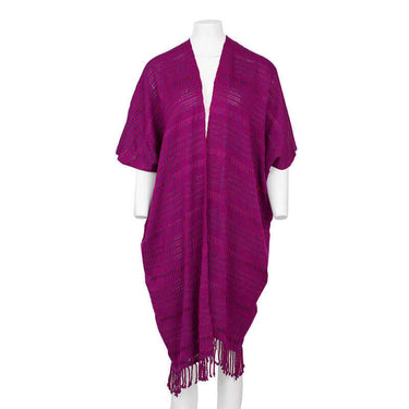 Cotton Poncho Red Blue - Ecofriendly Summer Tunic - Fairtrade Poncho - Quetzal Artisan