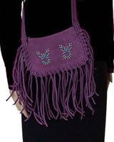 Fringed Shoulder Bag Purple - Native Traditional Design - Quetzal Artisan