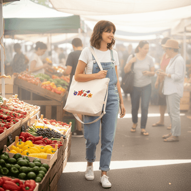 Shopper Wild Flowers - Big Ecofriendly Tote Bag Ecru Cotton - Quetzal Artisan