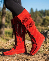 Fringed Red Boots - Handmade Native Canadian Suede Mukluks - Quetzal Artisan