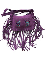 Fringed Shoulder Bag Purple - Native Traditional Design - Quetzal Artisan