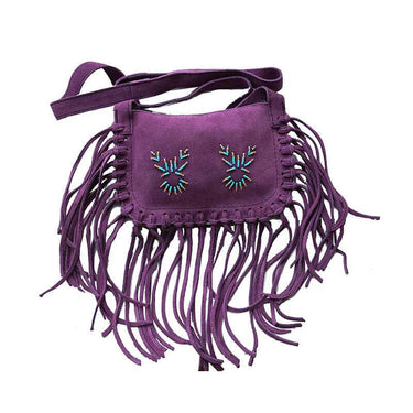 Fringed Shoulder Bag Purple - Native Traditional Design - Quetzal Artisan