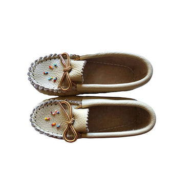 Girls Moccasins - Beaded Leather Shoes with Rubber Soles for Toddlers- Quetzal Artisan