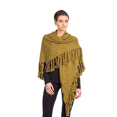 Green Olive Triangle Shawl - Long Lightweight Alpaca Poncho - Quetzal Artisan