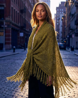 Green Olive Triangle Shawl - Long Lightweight Alpaca Poncho - Quetzal Artisan