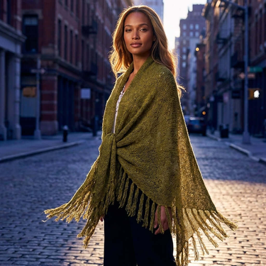 Green Olive Triangle Shawl - Long Lightweight Alpaca Poncho - Quetzal Artisan
