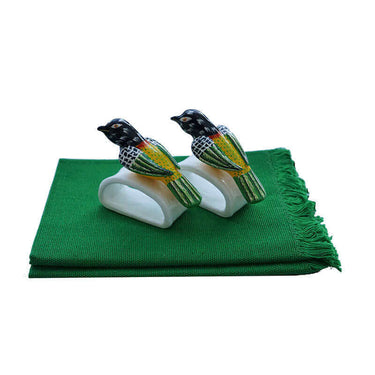 Green Sparrow Napkin Rings - Cotton Napkins - Fairtrade - Quetzal Artisan