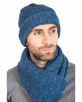 Scarf and Hat Blue Ocean - Men Long Winter Scarf Alpaca Wool - Quetzal Artisan