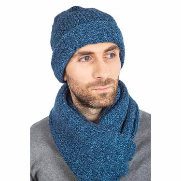 Scarf and Hat Blue Ocean - Men Long Winter Scarf Alpaca Wool - Quetzal Artisan