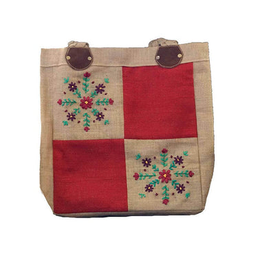 Jute Bag Maroon Purple - Natural Jute - Handmade and Fairtrade - Quetzal Artisan