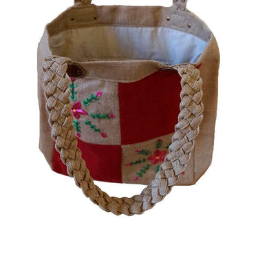 Jute Bag Pink Flowers - Natural Jute - Handmade & Fairtrade - Quetzal Artisan