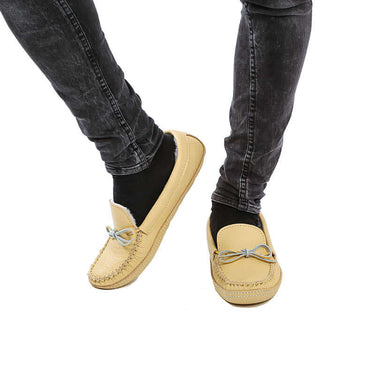 Men Moccasins Natural - Handmade Hiawatha Winter Slippers