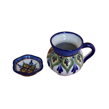 Mug Green with Small Saucer - Stoneware - Handmade and Fair - Quetzal Artisan