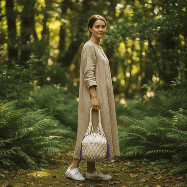 Handbag Ecru Cotton - Fairtrade Macrame Net Bag with Pouch - Quetzal Artisan