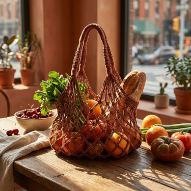 Net Bag Mahogany - Fairtrade Natural Dyed Macrame market bag - Quetzal Artisan