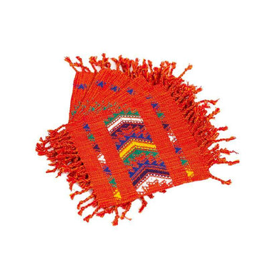 Orange Coasters - Set of 6 - Cotton - Mayan Design - Fairtrade - Quetzal Artisan