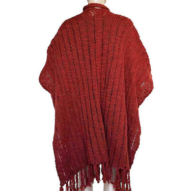 Poncho Shawl Bordeaux - Handwoven Women Alpaca Wool Wrap Red - Quetzal Artisan