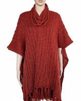 Poncho Shawl Bordeaux - Handwoven Women Alpaca Wool Wrap Red - Quetzal Artisan
