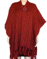 Poncho Shawl Bordeaux - Handwoven Women Alpaca Wool Wrap Red - Quetzal Artisan