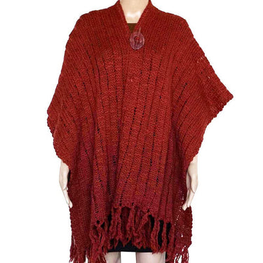Poncho Shawl Bordeaux - Handwoven Women Alpaca Wool Wrap Red - Quetzal Artisan