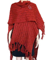 Poncho Shawl Bordeaux - Handwoven Women Alpaca Wool Wrap Red - Quetzal Artisan