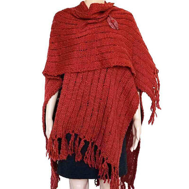 Poncho Shawl Bordeaux - Handwoven Women Alpaca Wool Wrap Red - Quetzal Artisan