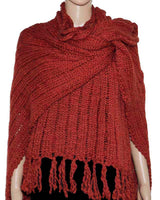 Poncho Shawl Bordeaux - Handwoven Women Alpaca Wool Wrap Red - Quetzal Artisan
