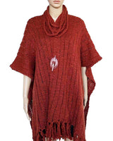 Poncho Shawl Bordeaux - Handwoven Women Alpaca Wool Wrap Red - Quetzal Artisan