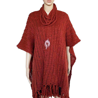 Poncho Shawl Bordeaux - Handwoven Women Alpaca Wool Wrap Red - Quetzal Artisan