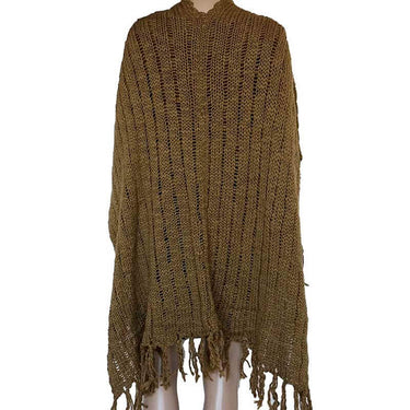 Poncho Shawl Green Ochre - Organic Wool - Fashionable & Warm - Quetzal Artisan