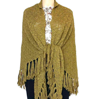 Poncho Shawl Green Olive - Alpaca Wool Triangel Shawl - Quetzal Artisan