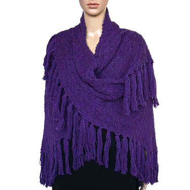 Poncho Shawl Purple - Alpaca Wool - Handmade Triangle Shawl - Quetzal Artisan