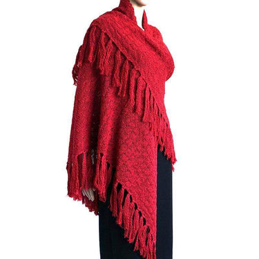 Poncho Shawl Red - Alpaca Wool - Knitted Triangel Shawl - Quetzal Artisan