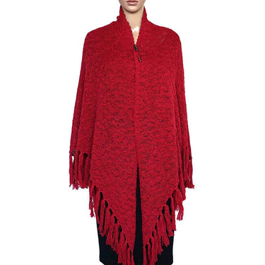 Poncho Shawl Red - Alpaca Wool - Knitted Triangel Shawl - Quetzal Artisan