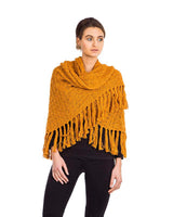 Poncho Shawl Yellow Mustard - Hand knitted Alpaca Wool Triangle Shawl - Quetzal Artisan
