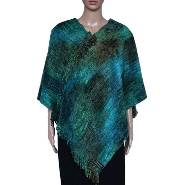 Poncho Green Blue - Organic Bamboo - Beautiful and Fairtrade - Quetzal Artisan