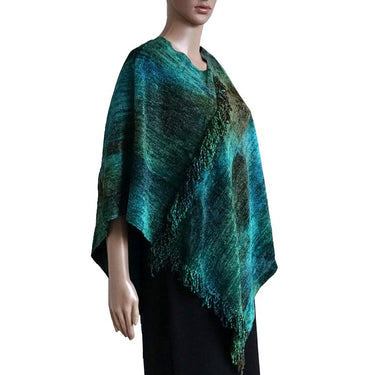 Poncho Green Blue - Organic Bamboo - Beautiful and Fairtrade - Quetzal Artisan