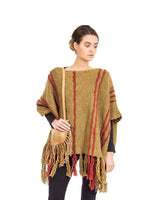 Poncho Ochre Coral - Handmade of Eco Wool - Stylish and Warm - Quetzal Artisan