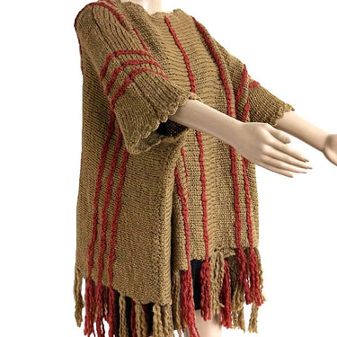 Poncho Ochre Coral - Handmade of Eco Wool - Stylish and Warm - Quetzal Artisan