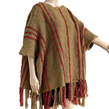 Poncho Ochre Coral - Handmade of Eco Wool - Stylish and Warm - Quetzal Artisan